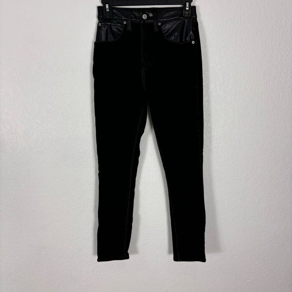 Abercrombie & Fitch Black with Faux Leather Super Skinny High Rise Ankle Jeans S